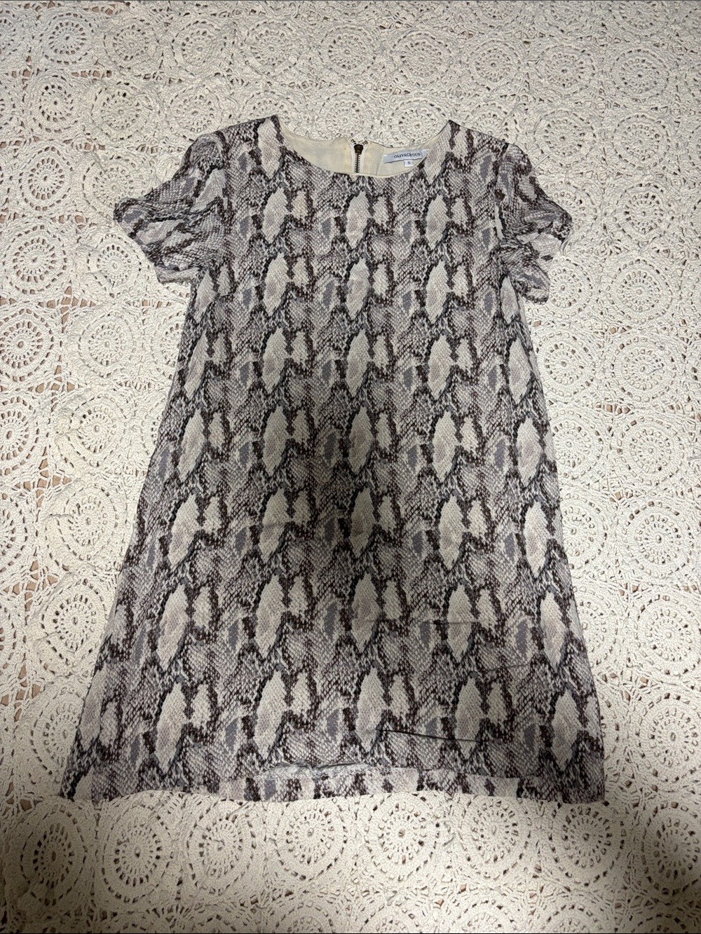 Olivaceous Beige and Black Snake Print Mini Dress
